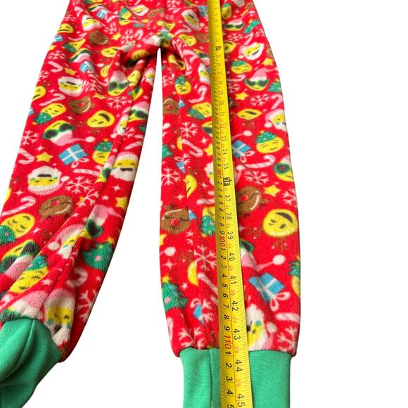 Sleep On It Emoji Christmas Union Suit Kids M 10/12 Red Santa Hooded Pajamas - Picture 8 of 9